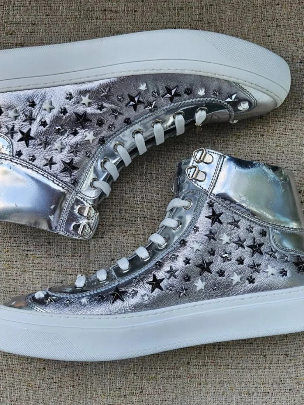 Jimmy Choo Women Sneaker Silver Tone Studs High Top Shoes Size 40.5 Made Italy